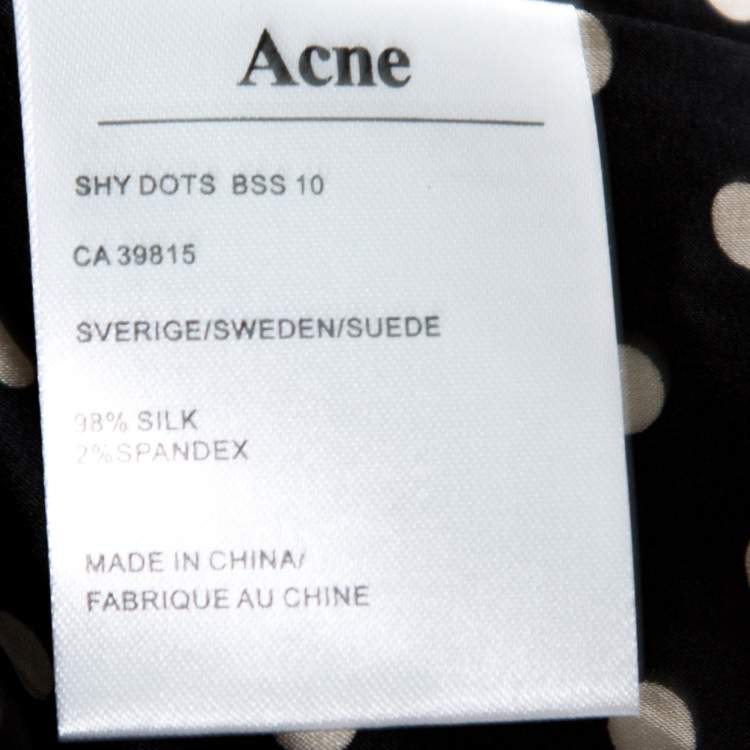 Pre Owned Acne Monochrome Shy Dots and Striped Panel Detail Silk Asymmetric Tank Top L