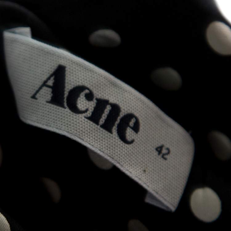 Pre Owned Acne Monochrome Shy Dots and Striped Panel Detail Silk Asymmetric Tank Top L