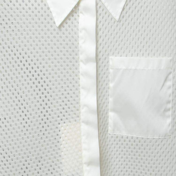 Pre Owned Acne Studios White Perforated Mesh Sleeveless Adelia Shirt M