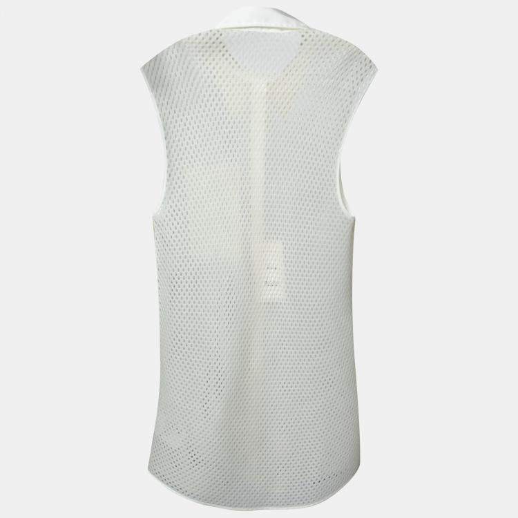 Pre Owned Acne Studios White Perforated Mesh Sleeveless Adelia Shirt M