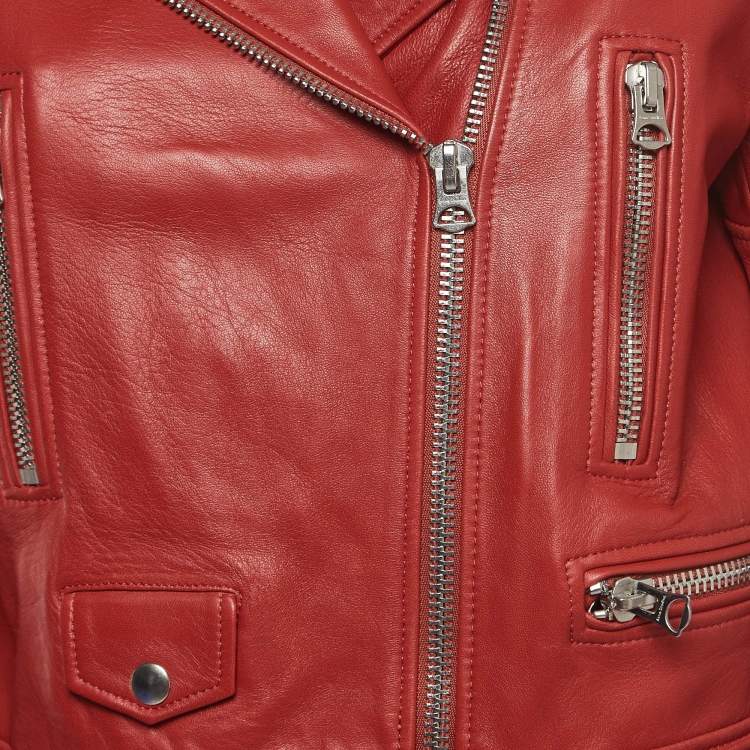 Pre Owned Acne Studios Red Leather Biker Jacket M