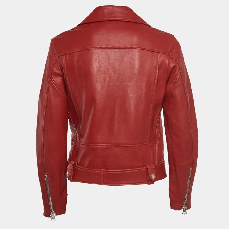 Pre Owned Acne Studios Red Leather Biker Jacket M