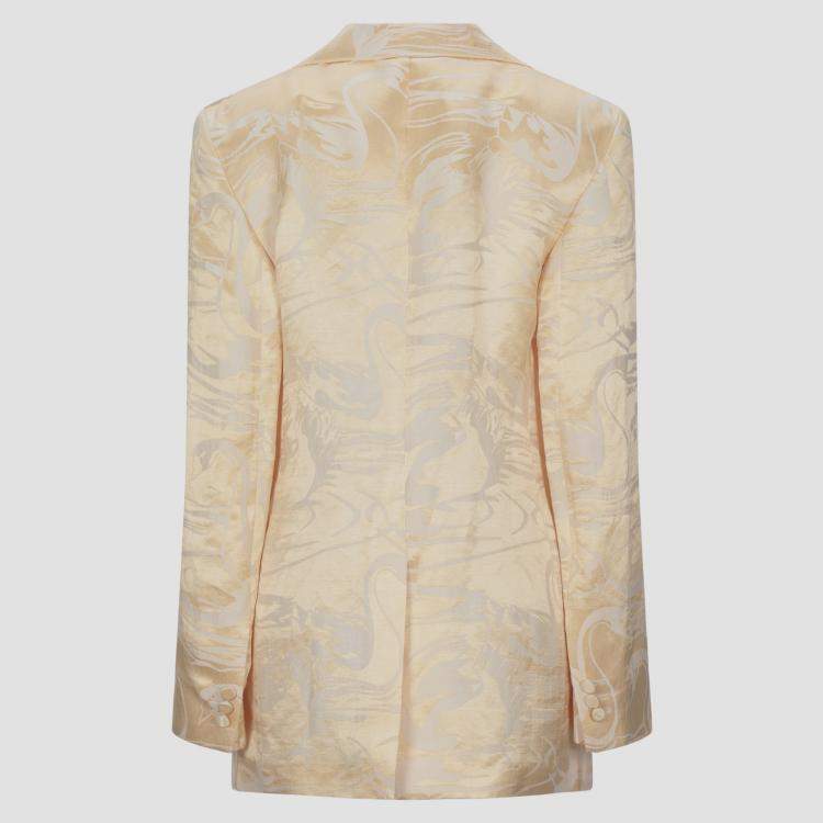 Pre Owned Acne Studios Beige/Yellow Patterned Linen-Blend Blazer S (EU 36)