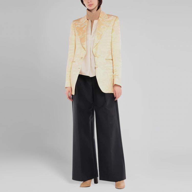 Pre Owned Acne Studios Beige/Yellow Patterned Linen-Blend Blazer S (EU 36)