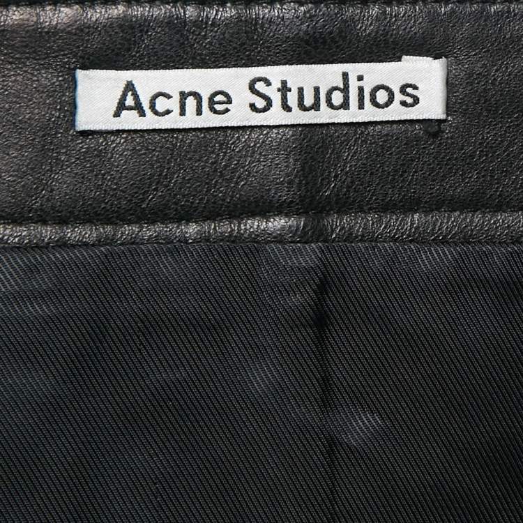 Pre Owned Acne Studios Black Leather Studded Mini Wrap Skirt S