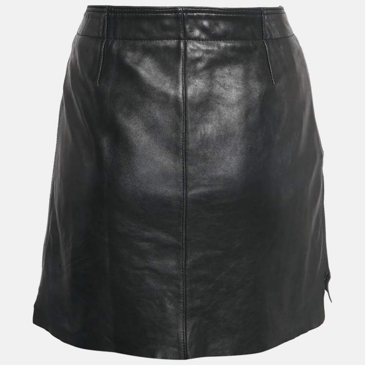 Pre Owned Acne Studios Black Leather Studded Mini Wrap Skirt S