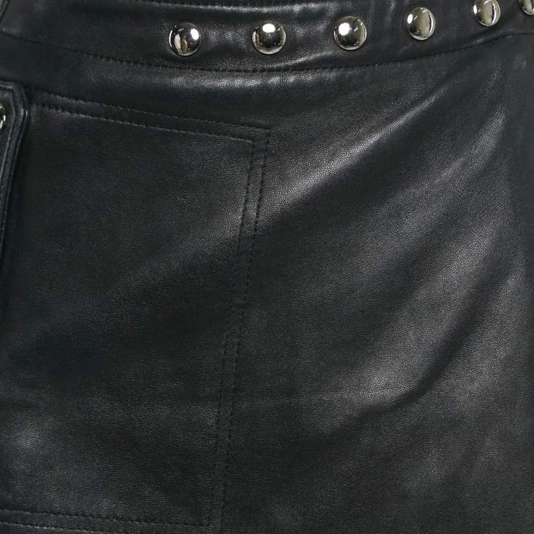 Pre Owned Acne Studios Black Leather Studded Mini Wrap Skirt S
