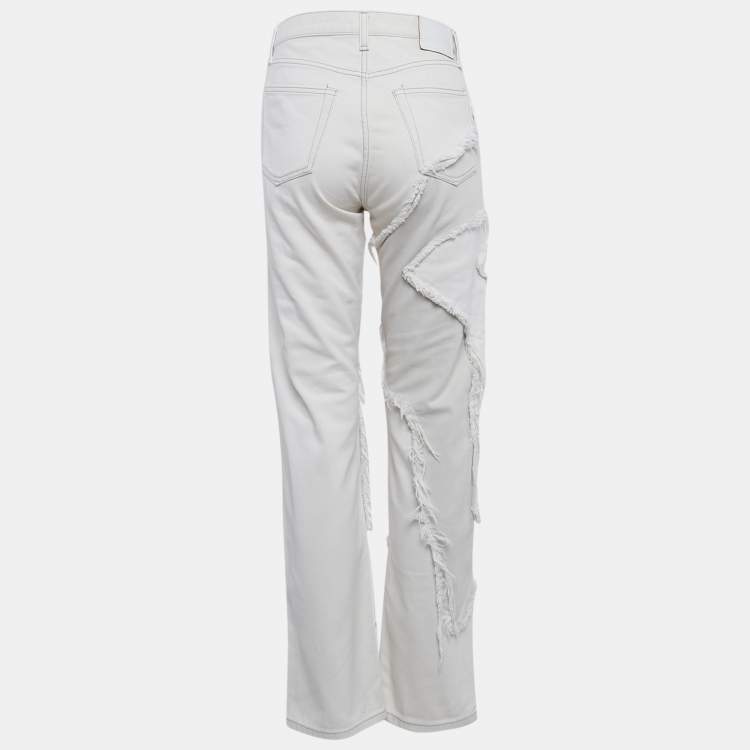 Pre Owned Acne Studios White Star Appliqued Denim Jeans M Waist 28"