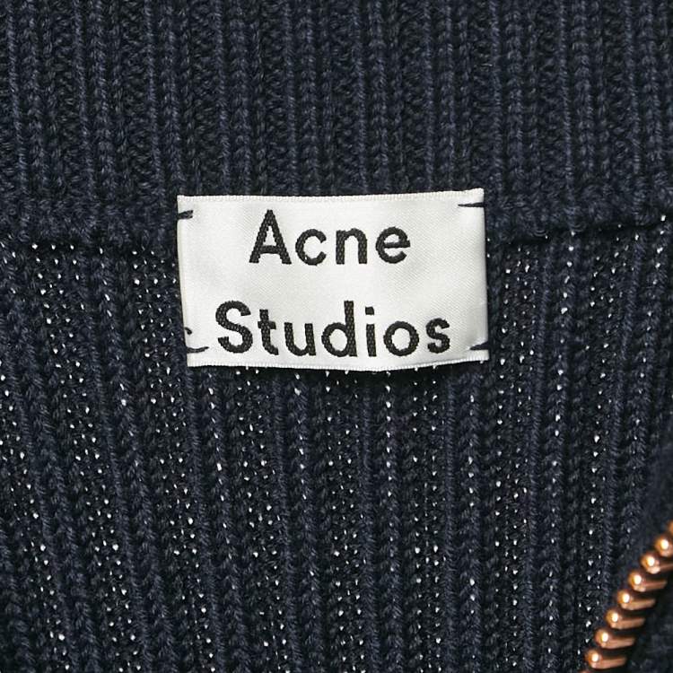 Pre Owned Acne Studios Navy Blue Rib Knit Zip-Up Sleeveless Midi Sweater Dress M