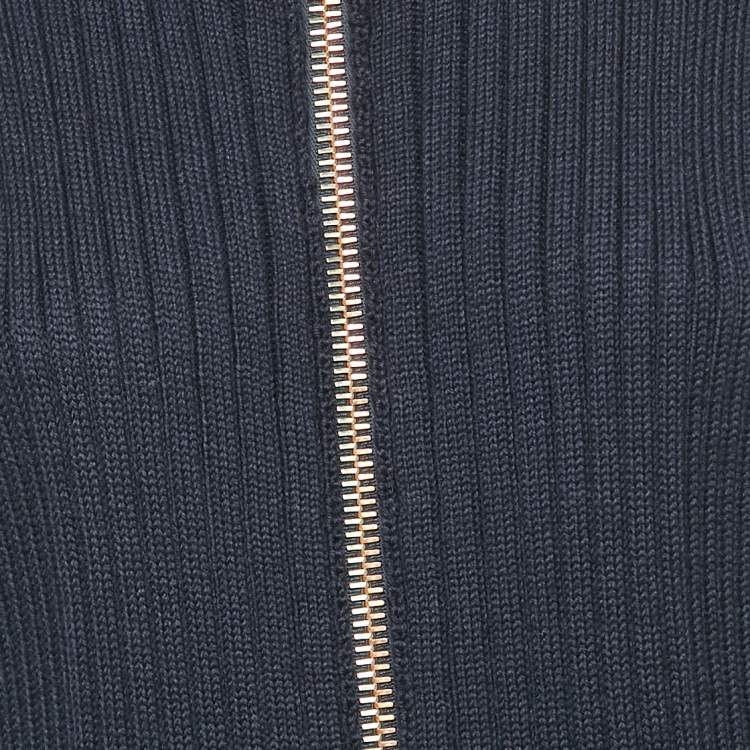 Pre Owned Acne Studios Navy Blue Rib Knit Zip-Up Sleeveless Midi Sweater Dress M