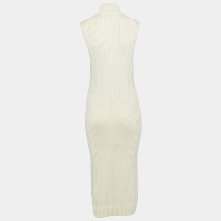 Pre Owned Acne Studios Cream Rib Knit Zip-Up Sleeveless Midi Sweater Dress S