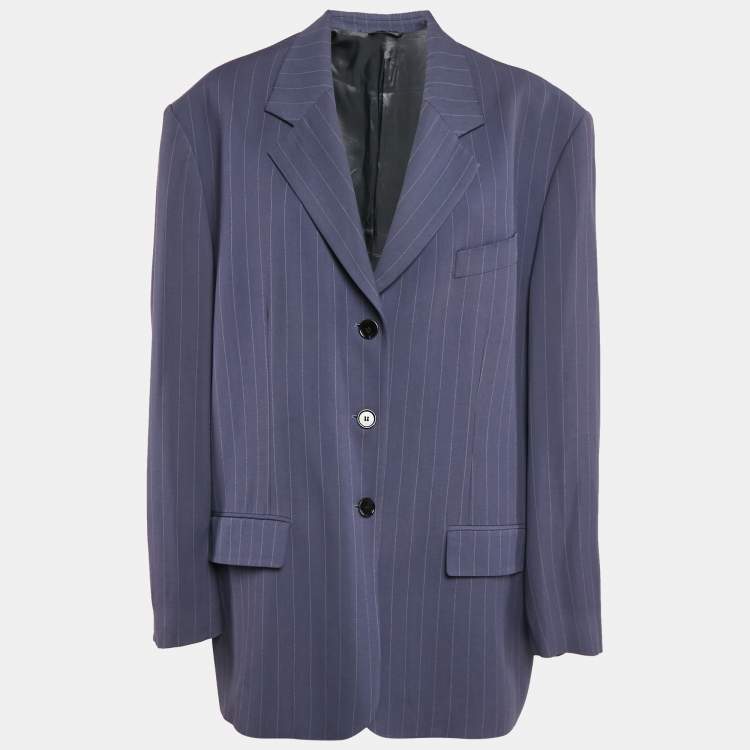 Pre Owned Acne Studios Blue Stripe Wool Blend Oversized Blazer L