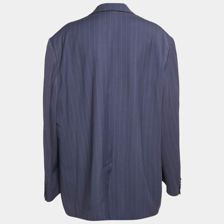 Pre Owned Acne Studios Blue Stripe Wool Blend Oversized Blazer L