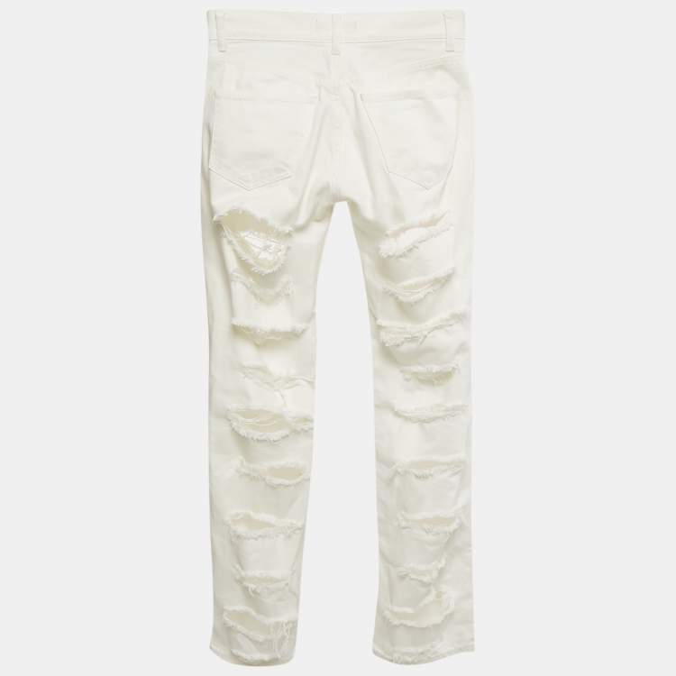 Pre Owned Acne Studios White Denim Distressed Jeans S