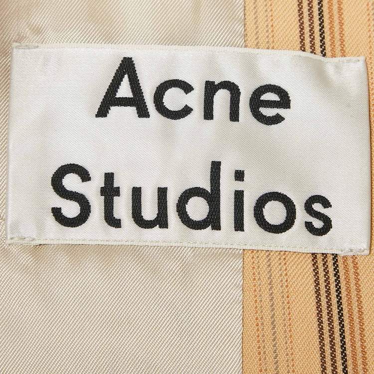 Pre Owned Acne Studios Yellow Striped Cotton Double Breasted Blazer M