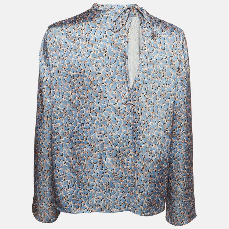 Pre Owned Acne Studios Blue Printed Satin Blouse S