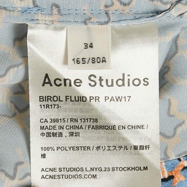Pre Owned Acne Studios Blue Printed Satin Blouse S