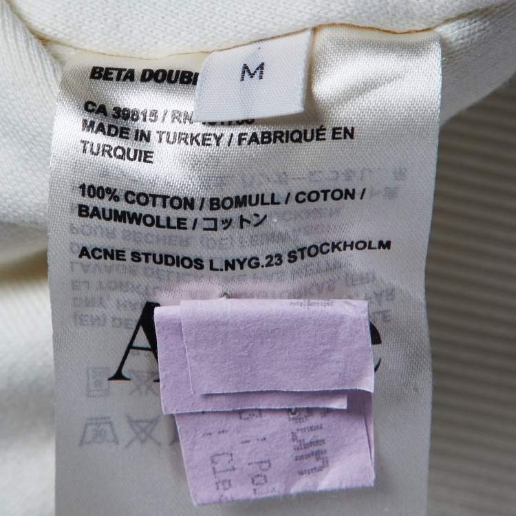Pre Owned Acne Studios Cream Flocked Logo Cotton High Neck Sweatshirt M