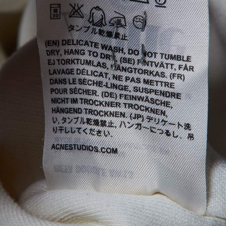 Pre Owned Acne Studios Cream Flocked Logo Cotton High Neck Sweatshirt M