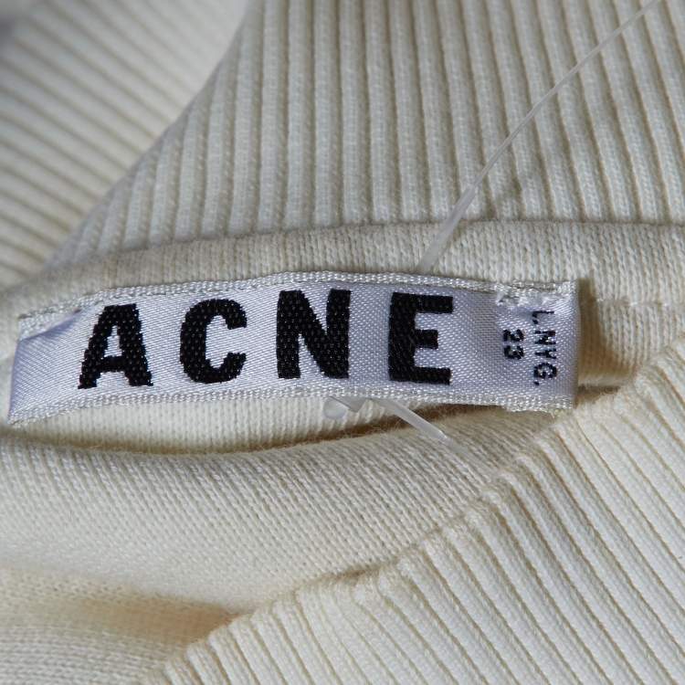 Pre Owned Acne Studios Cream Flocked Logo Cotton High Neck Sweatshirt M