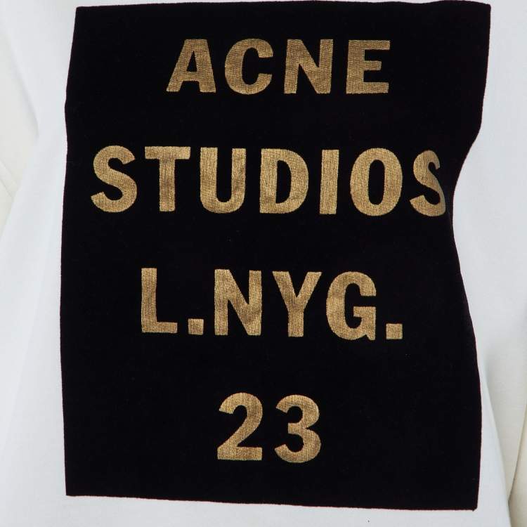 Pre Owned Acne Studios Cream Flocked Logo Cotton High Neck Sweatshirt M