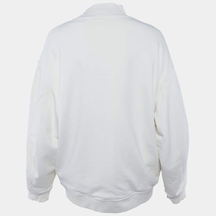 Pre Owned Acne Studios Cream Flocked Logo Cotton High Neck Sweatshirt M
