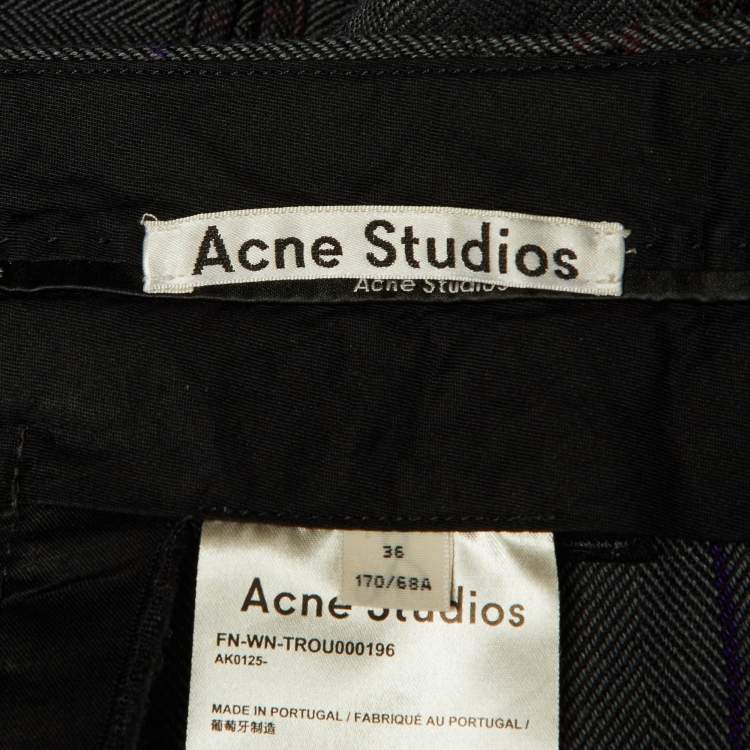 Pre Owned Acne Studios Grey Patterned Wool Blend Regular Fit Trousers S
