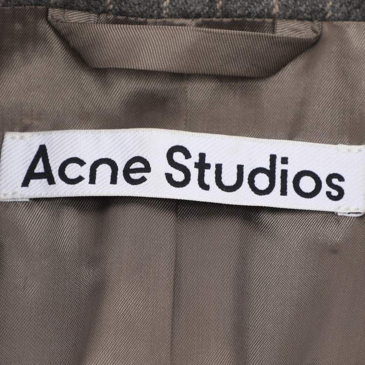 Pre Owned Acne Studios Grey Pinstripe Wool Blend Cropped Blazer and Pants Set S