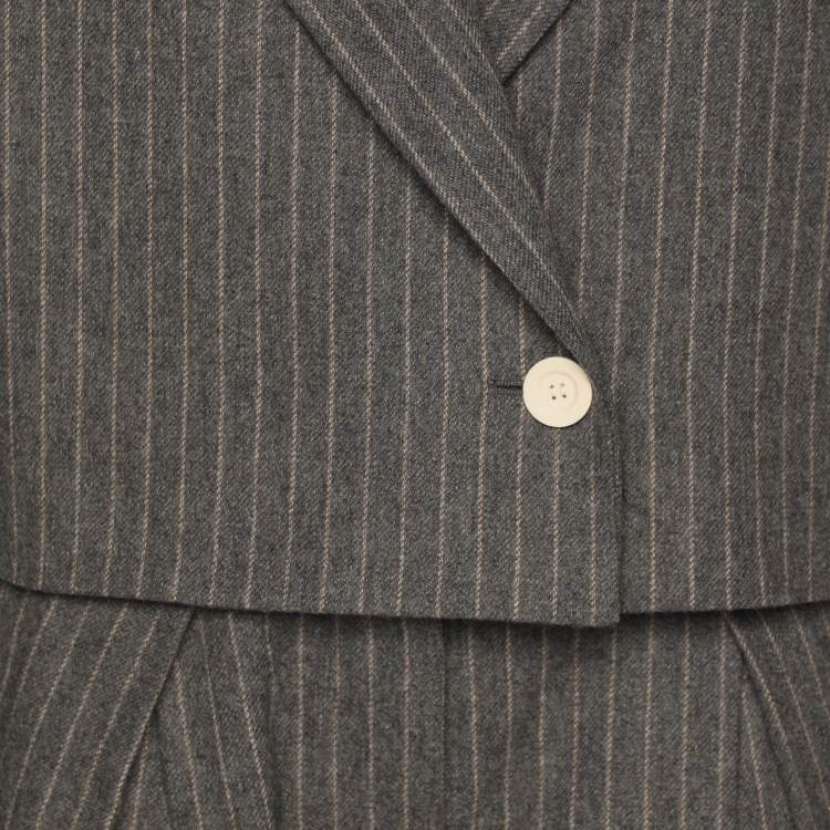 Pre Owned Acne Studios Grey Pinstripe Wool Blend Cropped Blazer and Pants Set S