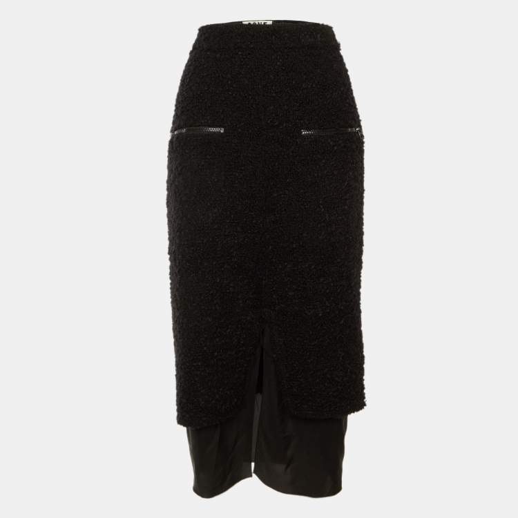 Pre Owned Acne Studios Black Wool Boucle Fitted Midi Skirt M