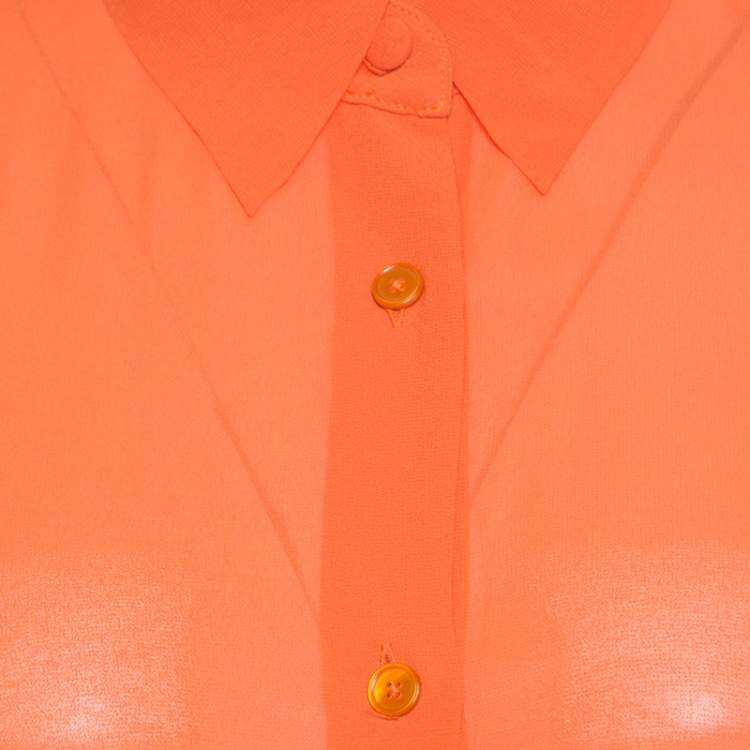 Pre Owned Acne Studios Orange Long Sleeve Sheer Penny Tunic S