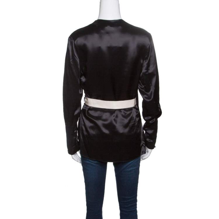 Pre Owned Acne Studios Black Satin Belted Cathay Blouse S
