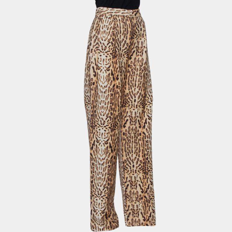 Pre Owned Adam Lippes Beige Animal Printed Wool Palazzo Pants S