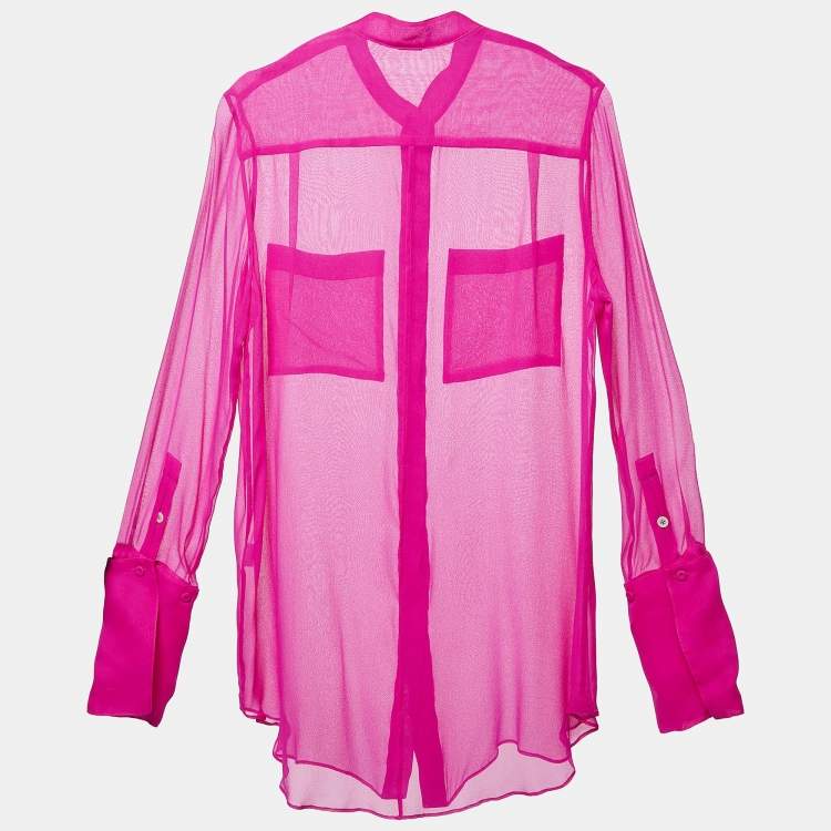 Pre Owned Adam Lippes Pink Sheer Silk Crepe Shirt Top M