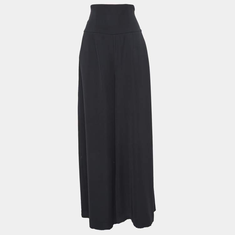 Pre Owned Adeam Black Crepe Lace-Up Wide-Leg Trousers M