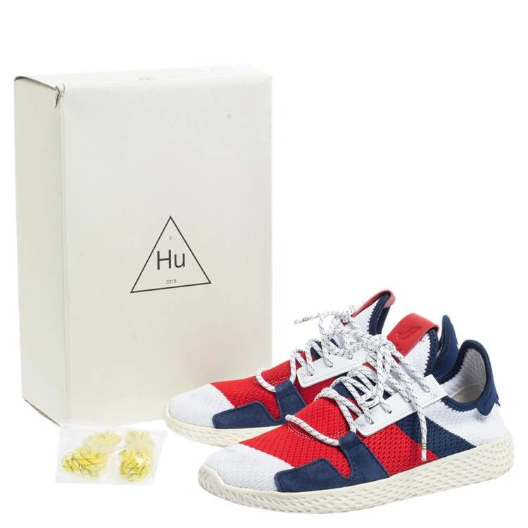 Pre Owned Adidas x BBC x Pharrell Williams White Knit Fabric Hu V2 Sneakers Size 38