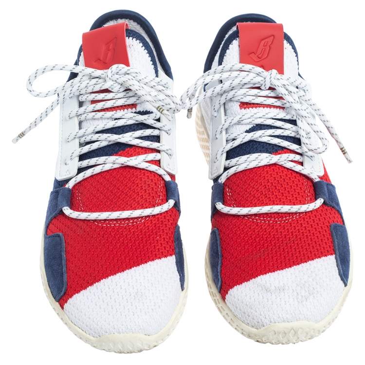 Pre Owned Adidas x BBC x Pharrell Williams White Knit Fabric Hu V2 Sneakers Size 38