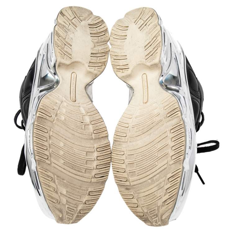 Pre Owned Adidas By Raf Simons Black-Silver Leather And Mesh Ozweego Sneakers Size 41.5