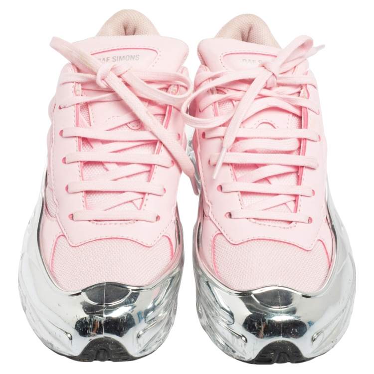 Pre Owned Adidas By Raf Simons Pink/Silver Leather And Mesh Ozweego Sneakers Size 36 2/3