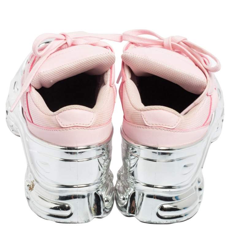 Pre Owned Adidas By Raf Simons Pink/Silver Leather And Mesh Ozweego Sneakers Size 36 2/3