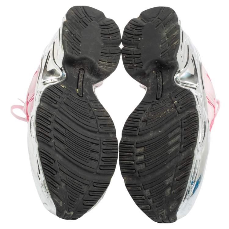 Pre Owned Adidas By Raf Simons Pink/Silver Leather And Mesh Ozweego Sneakers Size 36 2/3