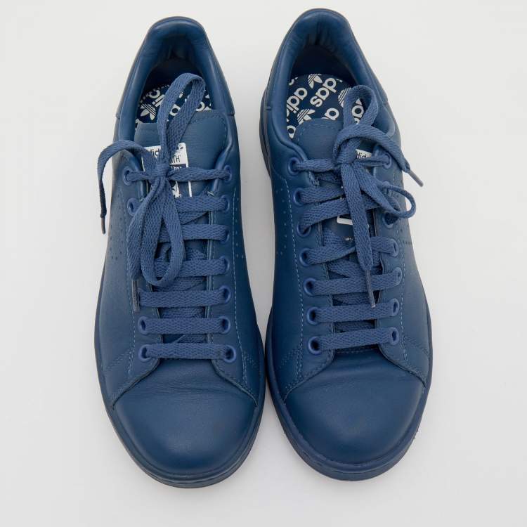 Pre Owned Adidas by Raf Simons Blue Leather Stan Smith Low Top Sneakers Size 39 1/3