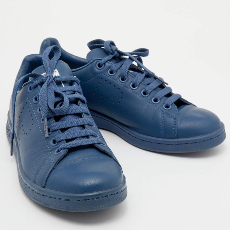 Pre Owned Adidas by Raf Simons Blue Leather Stan Smith Low Top Sneakers Size 39 1/3