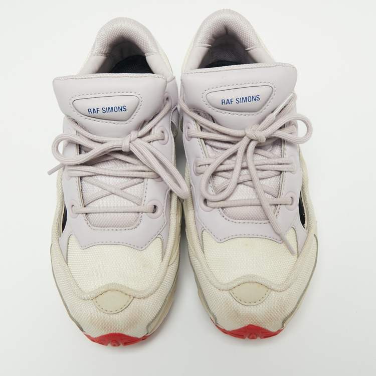 Pre Owned Adidas By Raf Simons White/Purple Leather And Mesh Ozweego Sneakers Size 39 1/3