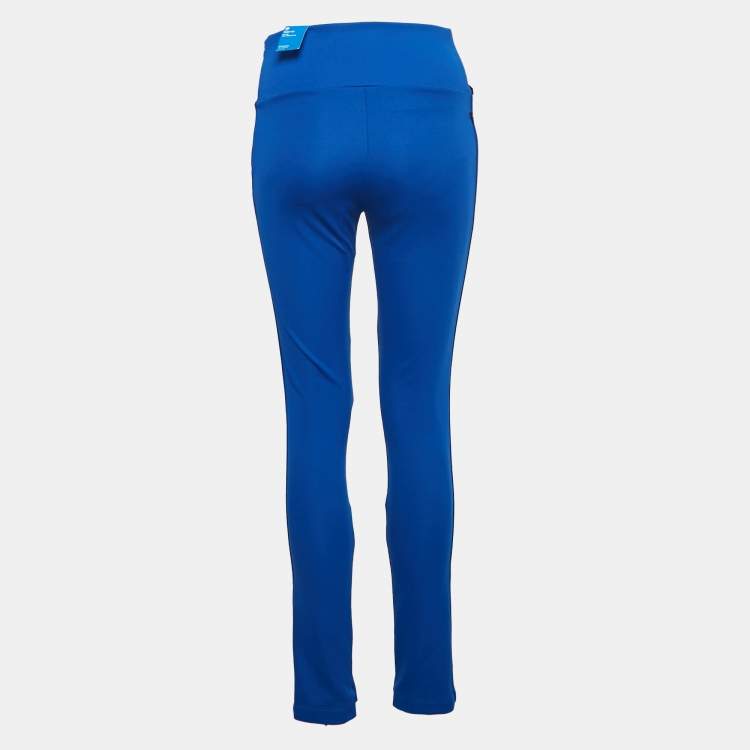 Pre Owned Adidas Blue Knit Tight Fit Mid Rise Trackpants S