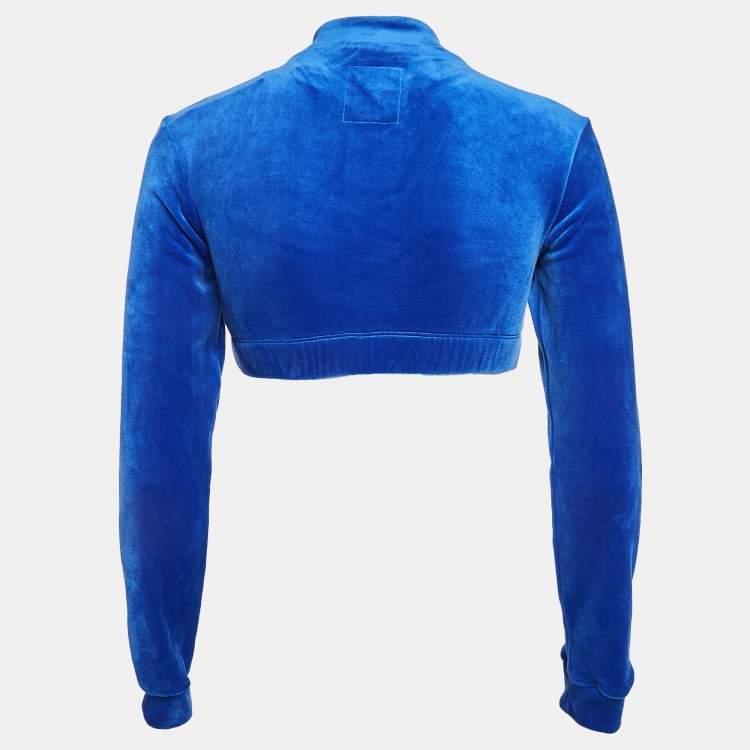 Pre Owned Adidas x Jeremy Scott Blue Velvor Crop Track Jacket S