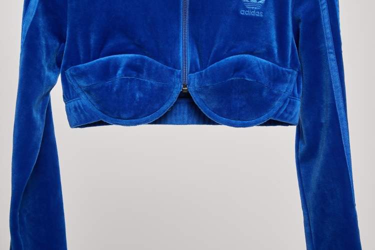 Pre Owned Adidas x Jeremy Scott Blue Velvor Crop Track Jacket S