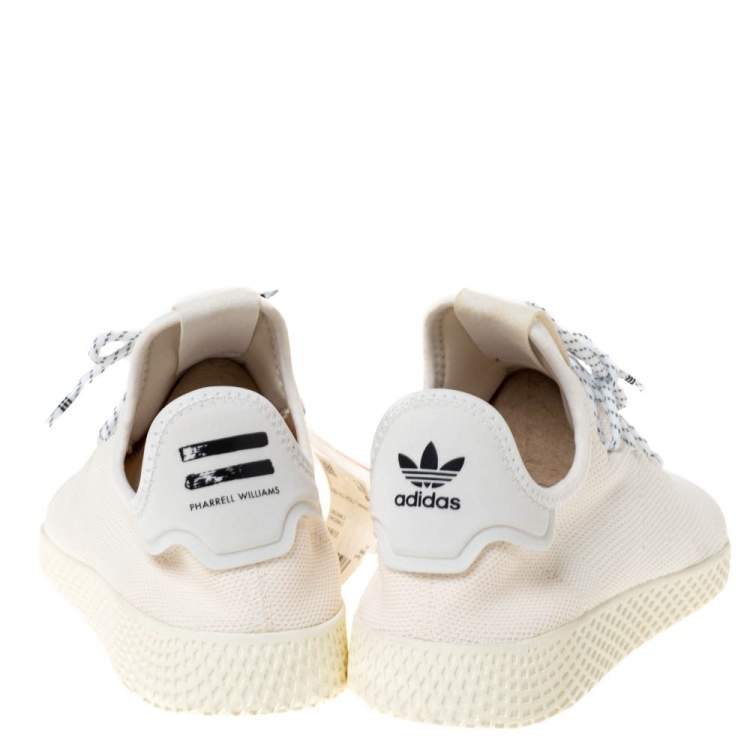 مملوكة مسبقًا Pharrell Williams x Adidas White Knit Fabric Tennis Hu Lace Up Sneaker Size 46