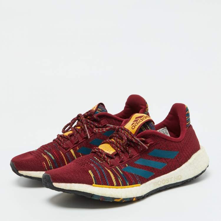 Pre Owned Adidas x Missoni Burgundy Knit Fabric Pulseboost Low Top Sneakers Size 38 2/3