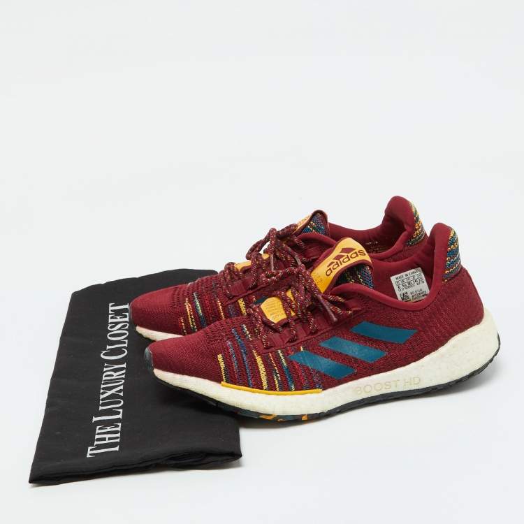 Pre Owned Adidas x Missoni Burgundy Knit Fabric Pulseboost Low Top Sneakers Size 38 2/3